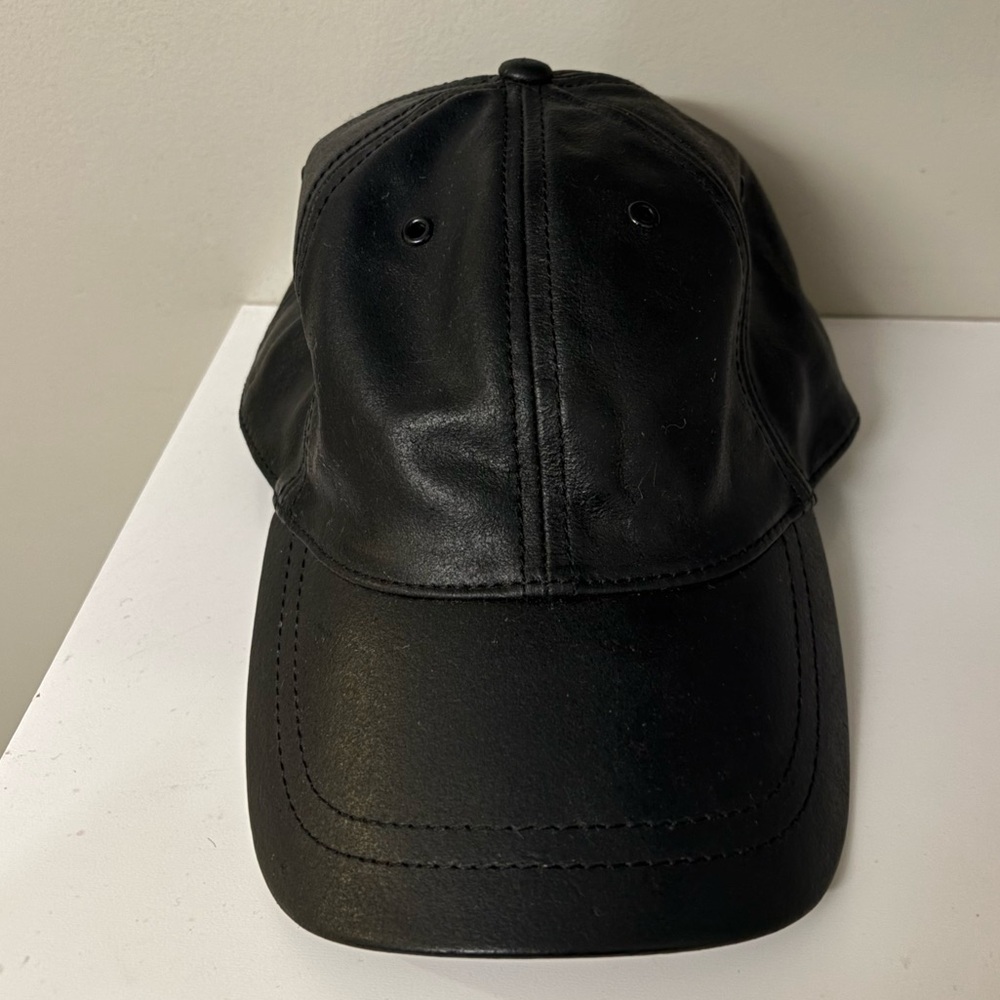 Wilsons Leather M Julian Black Leather Baseball Cap Hat 90s Adjustable